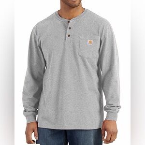 Carhartt Men’s Long-Sleeve Henley Pocket Tee — Light Gray